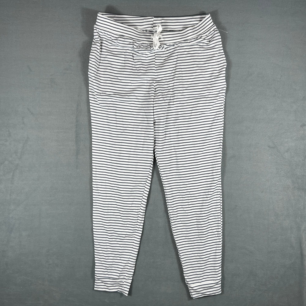 Sonoma Womens Pajama Pants L White Navy Blue Striped Jogger Drawstring Sleepwear